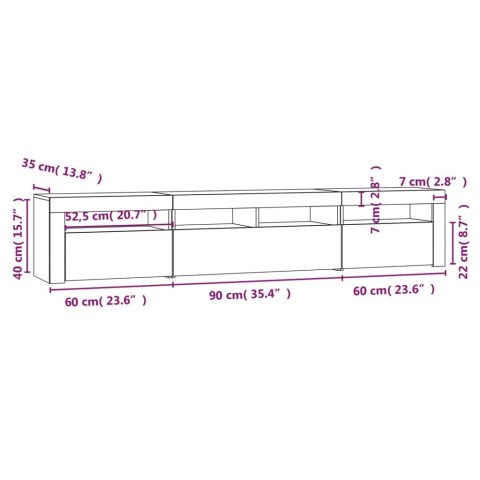  Szafka pod TV z oświetleniem LED, brązowy dąb, 210x35x40 cm