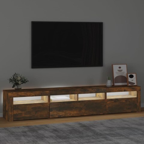  Szafka pod TV z oświetleniem LED, przydymiony dąb, 210x35x40 cm