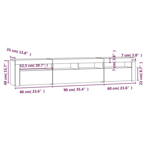  Szafka pod TV z oświetleniem LED, przydymiony dąb, 210x35x40 cm