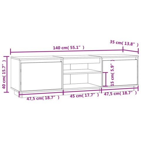  Szafka pod telewizor, czarna, 140x35x40 cm, lite drewno sosnowe