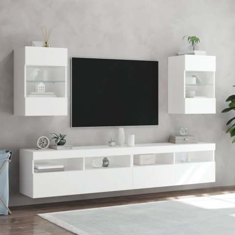  Ścienna szafka TV z LED, biała, 40x30x60,5 cm