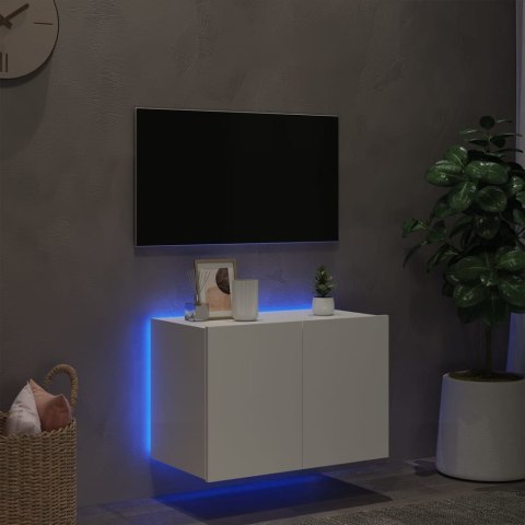  Ścienna szafka TV z LED, biała, 60x35x41 cm