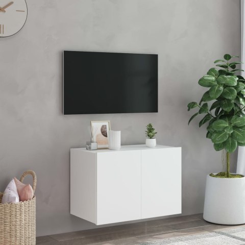  Ścienna szafka TV z LED, biała, 60x35x41 cm