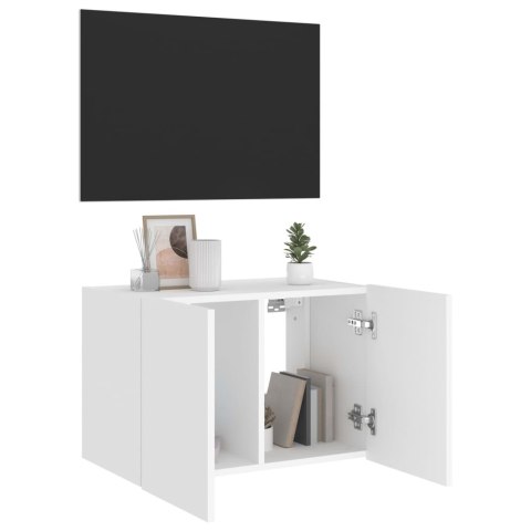  Ścienna szafka TV z LED, biała, 60x35x41 cm