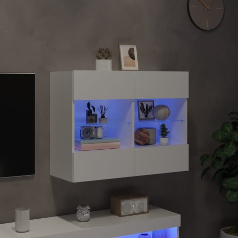  Ścienna szafka TV z LED, biała, 78,5x30x60,5 cm