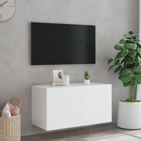  Ścienna szafka TV z LED, biała, 80x35x41 cm