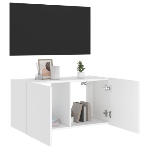  Ścienna szafka TV z LED, biała, 80x35x41 cm