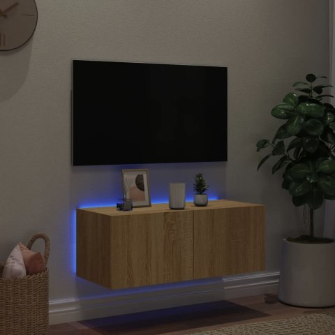  Ścienna szafka TV z LED, dąb sonoma, 80x35x31 cm