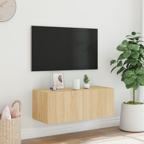  Ścienna szafka TV z LED, dąb sonoma, 80x35x31 cm