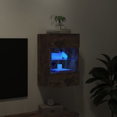  Ścienna szafka TV z LED, przydymiony dąb, 40x30x60,5 cm