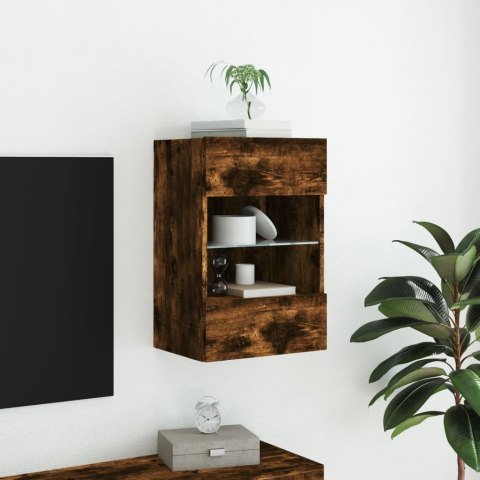  Ścienna szafka TV z LED, przydymiony dąb, 40x30x60,5 cm