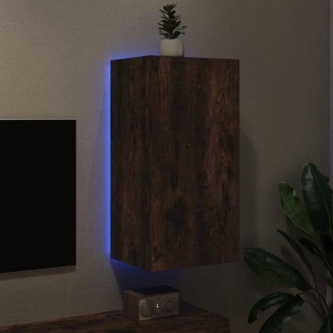  Ścienna szafka TV z LED, przydymiony dąb, 40,5x35x80 cm