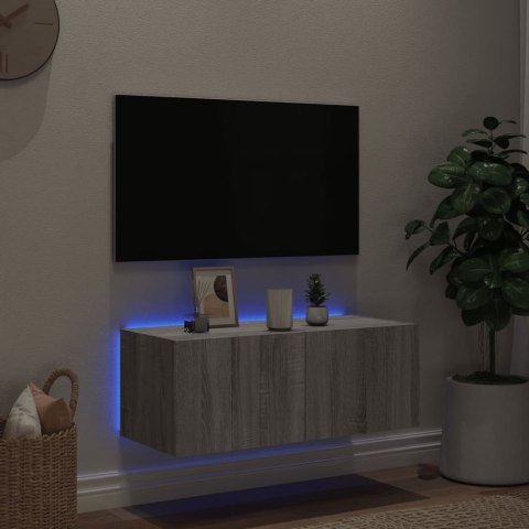  Ścienna szafka TV z LED, szary dąb sonoma, 80x35x31 cm