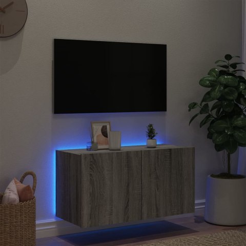  Ścienna szafka TV z LED, szary dąb sonoma, 80x35x41 cm