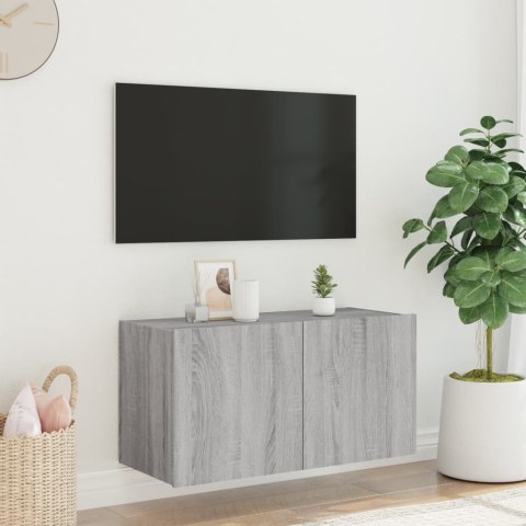  Ścienna szafka TV z LED, szary dąb sonoma, 80x35x41 cm