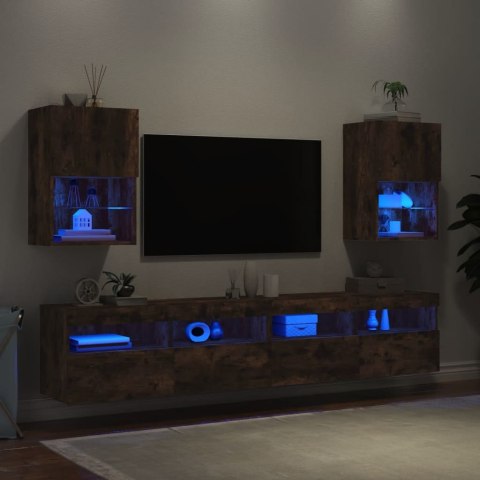  Szafki TV, z LED, 2 szt., przydymiony dąb, 40,5x30x60 cm