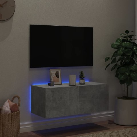  Ścienna szafka TV z LED, szarość betonu, 80x35x31 cm