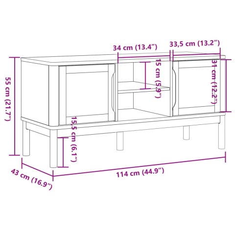  Szafka RTV FLORO, szara, 114x43x55 cm, lite drewno sosnowe