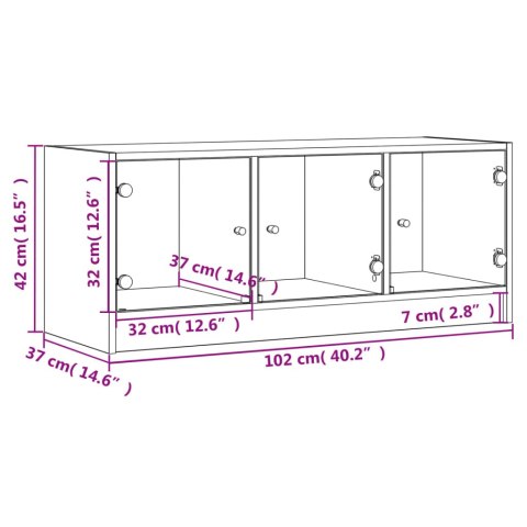  Szafka TV ze szklanymi drzwiami, szarość betonu, 102x37x42 cm