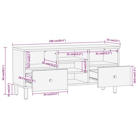  Szafka pod telewizor, 100x33x46 cm, lite drewno mango