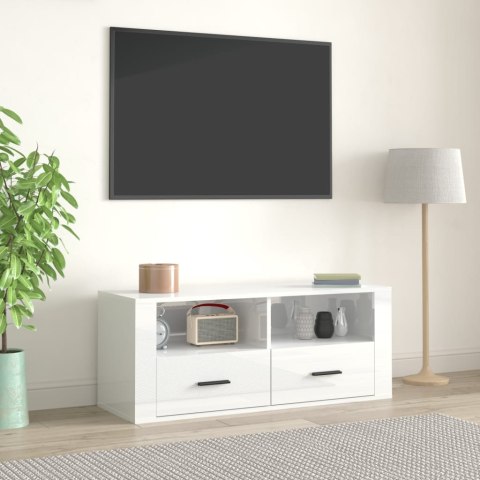  Szafka pod TV, wysoki połysk, biała, 100x35x40 cm