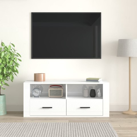  Szafka pod TV, wysoki połysk, biała, 100x35x40 cm