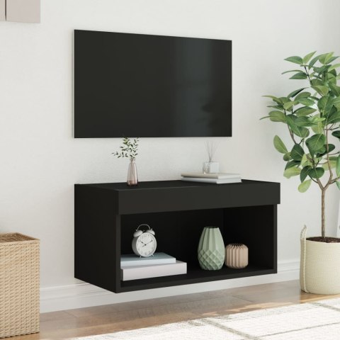  Szafka pod TV, z oświetleniem LED, czarna, 60x30x30 cm