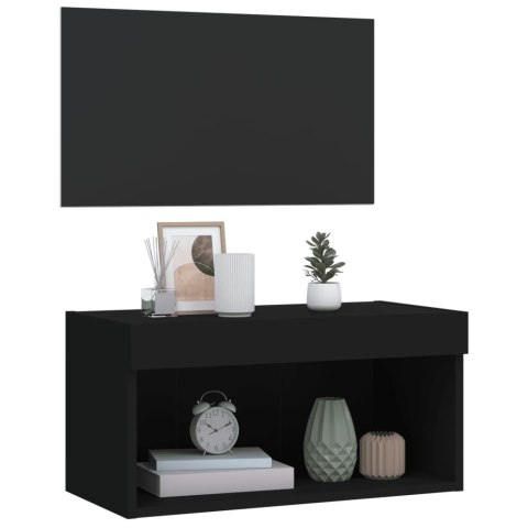  Szafka pod TV, z oświetleniem LED, czarna, 60x30x30 cm