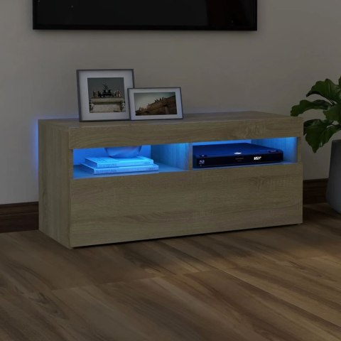  Szafka pod TV z oświetleniem LED, dąb sonoma, 90x35x40 cm