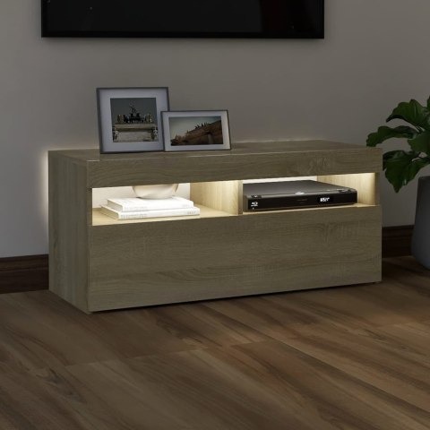  Szafka pod TV z oświetleniem LED, dąb sonoma, 90x35x40 cm