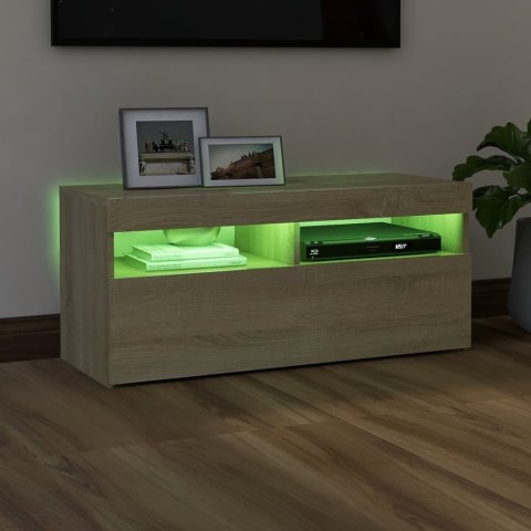  Szafka pod TV z oświetleniem LED, dąb sonoma, 90x35x40 cm