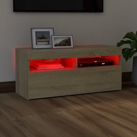  Szafka pod TV z oświetleniem LED, dąb sonoma, 90x35x40 cm