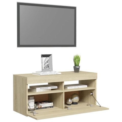  Szafka pod TV z oświetleniem LED, dąb sonoma, 90x35x40 cm