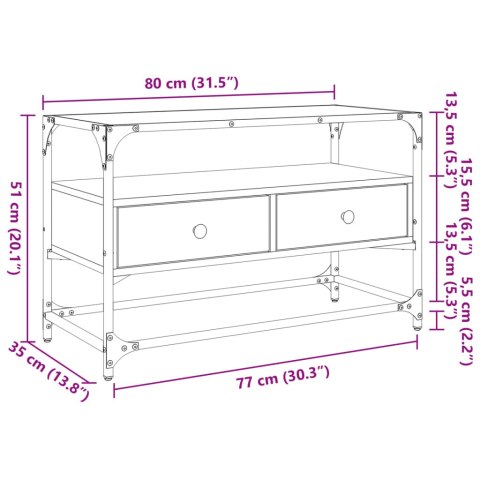  Szafka pod TV ze szklanym blatem, brązowy dąb, 80x35x51 cm