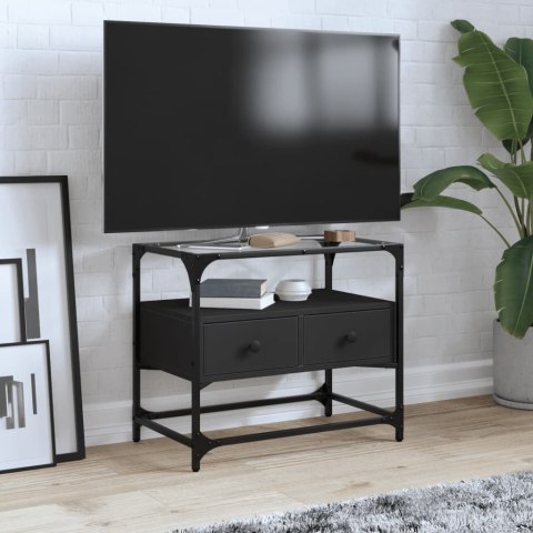  Szafka pod TV ze szklanym blatem, czarna, 60x35x51 cm