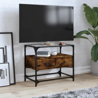  Szafka pod TV ze szklanym blatem, przydymiony dąb, 60x35x51 cm