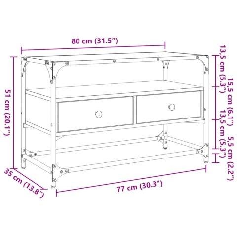  Szafka pod TV ze szklanym blatem, przydymiony dąb, 80x35x51 cm