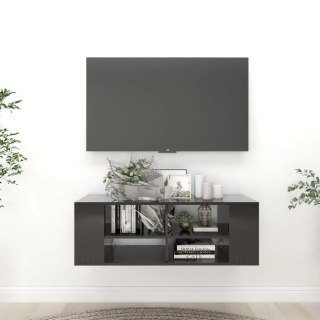  Wisząca szafka pod TV, czarna, wysoki połysk, 102x35x35 cm