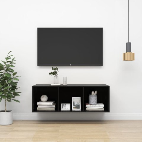  Wisząca szafka pod TV, wysoki połysk, czarna, 37x37x107 cm