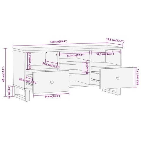  Szafka pod TV, brązowo-czarna 100x33,5x46 cm, lite drewno mango