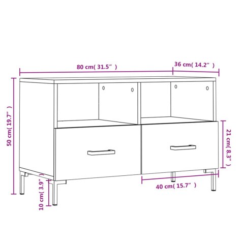  Szafka pod TV, czarna, 80x36x50 cm, materiał drewnopochodny