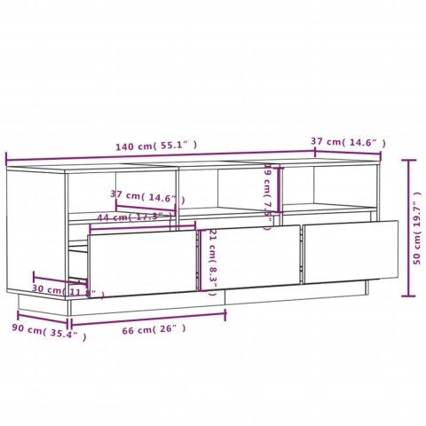  Szafka pod telewizor, 140x37x50 cm, lite drewno sosnowe