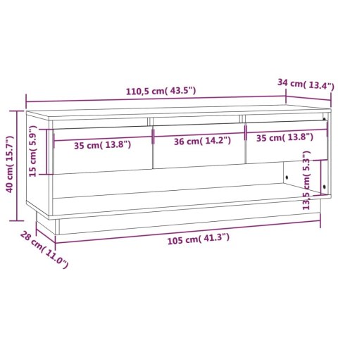  Szafka pod telewizor, biała 110,5x34x40 cm, lite drewno sosnowe