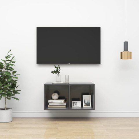  Wisząca szafka pod TV, wysoki połysk, szara, 37x37x72 cm