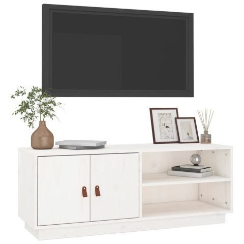  Szafka pod TV, biała, 105x34x40 cm, lite drewno sosnowe