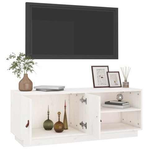  Szafka pod TV, biała, 105x34x40 cm, lite drewno sosnowe