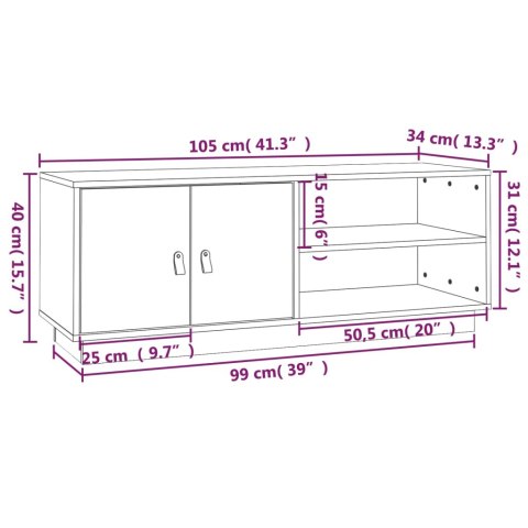  Szafka pod TV, biała, 105x34x40 cm, lite drewno sosnowe