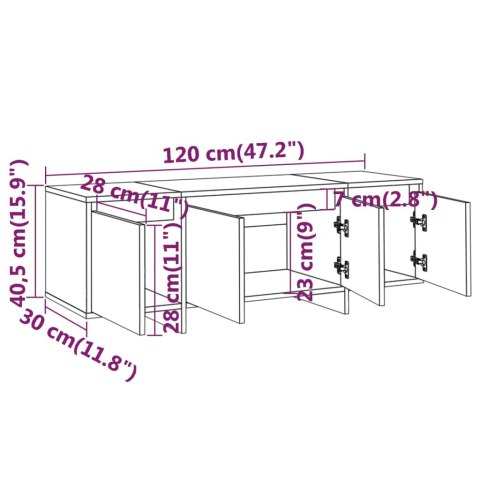  Szafka pod TV, biała, 120x30x40,5 cm, materiał drewnopochodny