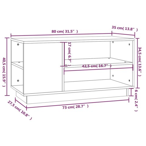  Szafka pod TV, czarna, 80x35x40,5 cm, lite drewno sosnowe