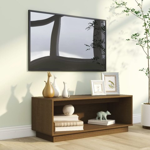  Szafka pod TV, miodowy brąz, 90x35x35 cm, lite drewno sosnowe